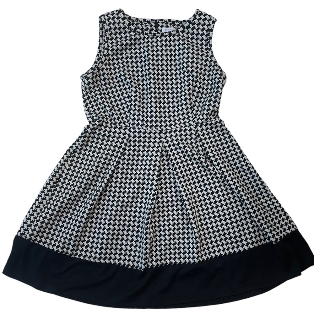 Calvin Klein Black and White Houndstooth Fit-and-Flare Dress